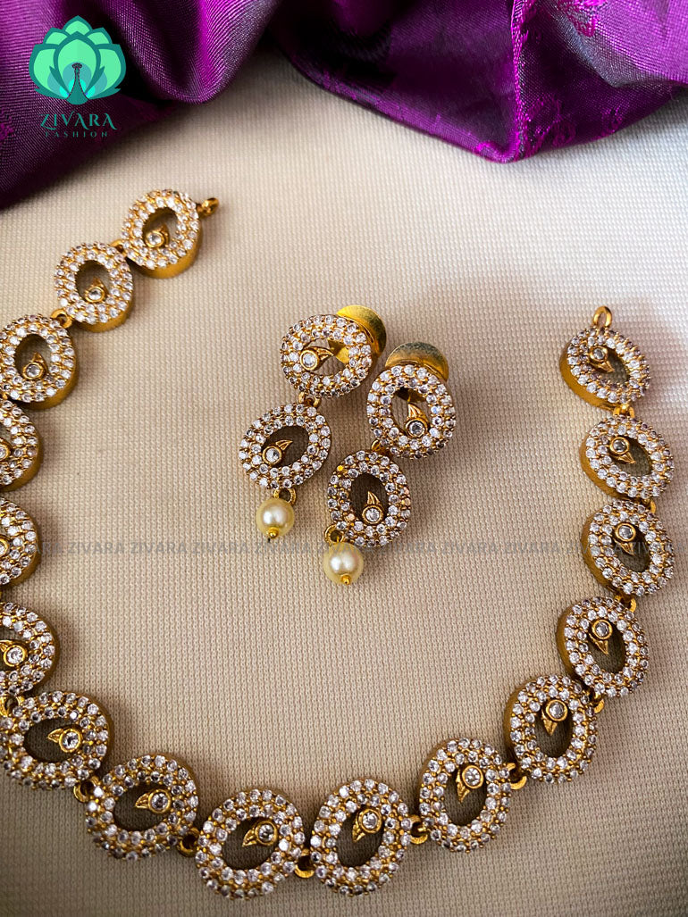 Floral Design Small Choker Gold Necklace Earrings Combo NCKN2321